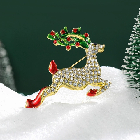 Fashion Christmas Reindeer Brooch For Women Alloy Rhinestone Enamel Deer Breastpin Multi-color Festival Jewelry Gift