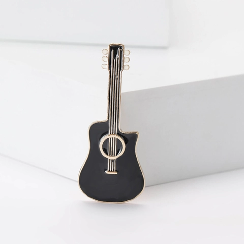 Creative Guitar Enamel Brooch Musical Instrument Lapel Pin Alloy Gold Plated Black Drip Oil Corsage Jewelry For Men Women