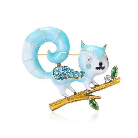 Fashion Cute Squirrel Brooch For Women Enamel Rhinestone Inlaid Animal Shape Gold Tone Alloy Branch Pin Jewelry Gift