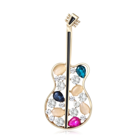 Kreative Legierung Gitarre Brosche Bunte Strass Kristall Eingelegt Musikinstrument Pin Für Damen Herren Bekleidung Dekor Zubehör