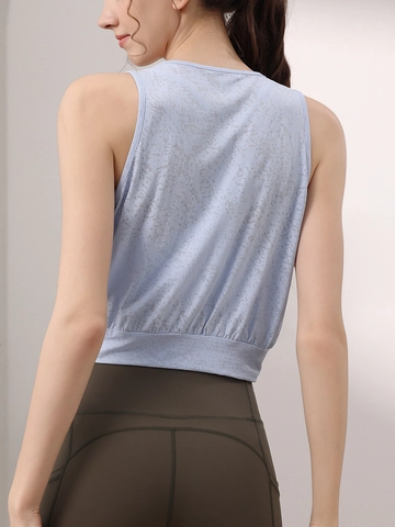 Dames Mouwloze Yoga Tank Top Jacquard Nylon Spandex Fitness Pilates Gym V-hals Sport Vest