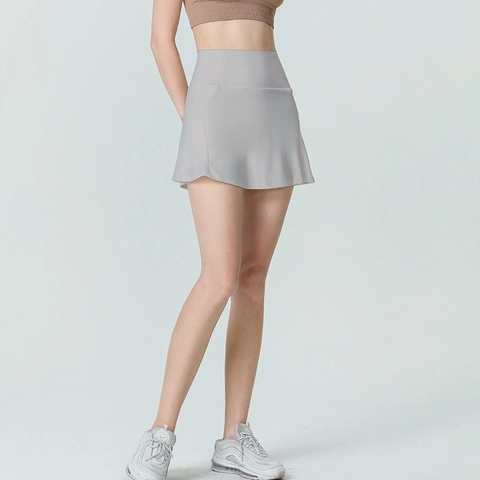 Women High Waisted Fake Two-Piece Sports Skort Anti-Exposure Tennis Skirt Running Fitness Yoga Nylon Spandex Skirt Pocket