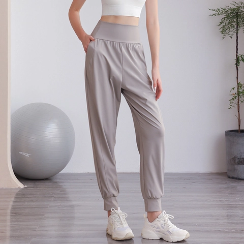 Pantalones de Chándal para Mujer de Cintura Alta Holgados Transpirables Casual Joggers con Puño Suave Nailon Color Sólido Fitness Deporte