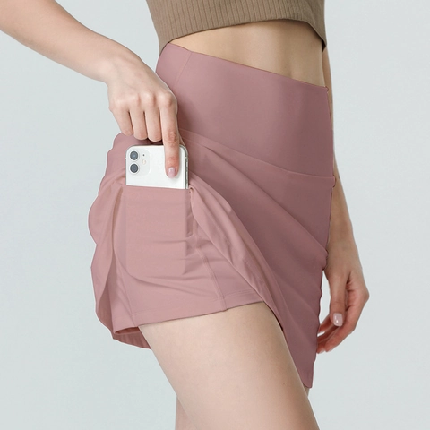 Women High Waisted Sports Skort With Side Pockets Built-In Shorts Quick Dry Running Yoga Tennis Gym Athletic Skirt Activewear