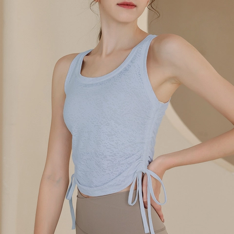 Damen Jacquard Yoga Weste Seitlicher Kordelzug Ärmellos Sportliches Tanktop Atmungsaktiv Nylon Elasthan Fitness Laufen Workout Weste