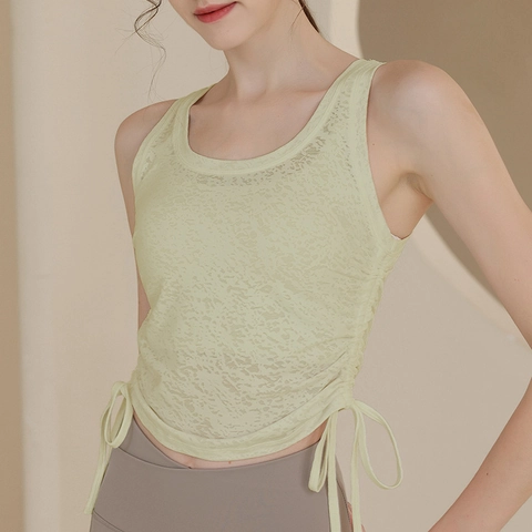 Damen Jacquard Yoga Weste Seitlicher Kordelzug Ärmellos Sportliches Tanktop Atmungsaktiv Nylon Elasthan Fitness Laufen Workout Weste