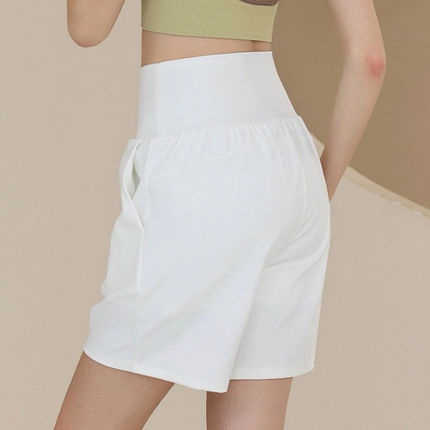 Pantalones Cortos de Yoga de Cintura Alta para Mujer Bolsillos Laterales Control de Abdomen Fitness Correr Entrenamiento Transpirable Ropa Deportiva