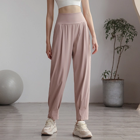 Women High Waisted Yoga Pants Breathable Nylon Spandex Loose Fit Cuffed Joggers Athletic Gym Running Casual Trousers