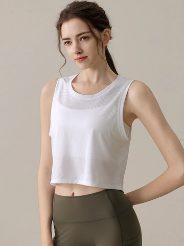 Canotta da Yoga Jacquard Burnout Sexy da Donna Corta Senza Maniche Traspirante Allenamento Corsa Palestra Gilet Crop Top