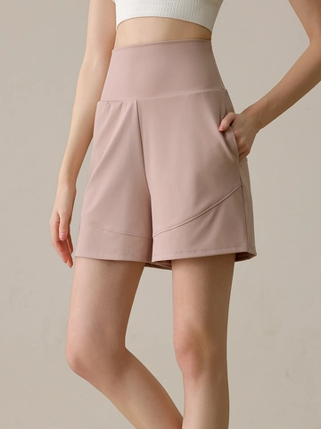 Women High Waist Sports Shorts Nylon Spandex Biker Yoga Shorts With Side Pockets Quick Dry Tummy Control Fitness Bottoms