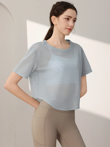 Women Loose Breathable Mesh Yoga T-Shirt Quick Dry Running Sport Cover Up Top Solid Color Mesh Workout Gym Tee Shirt
