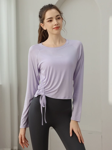 Women's Slim Fit Yoga Top Long Sleeve Drawstring Ruched Sports T-Shirt Modal Spandex Breathable Workout Gym Activewear