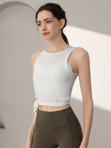 Women's Two-Way Wear Yoga Sports Vest Quick Dry Sleeveless Mesh Stitching Tie Side Fitness Top Pilates Running Gym Activewear