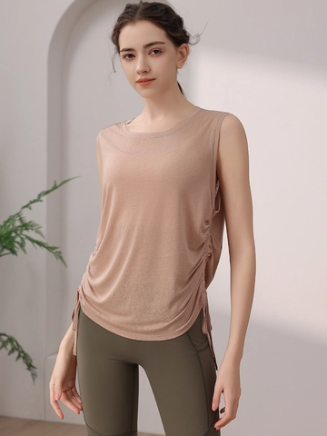 Women's Sports Tank Top Ruched Side Drawstring Yoga Gym Shirt Loose Fit Breathable Sleeveless Workout Top