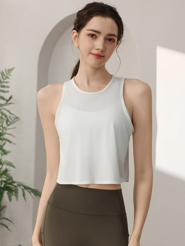 Damen Atmungsaktives Mesh Rückenausschnitt Sport Tank Top Locker Schnelltrocknend Nylon Yoga Weste Ärmellos Fitness Laufen
