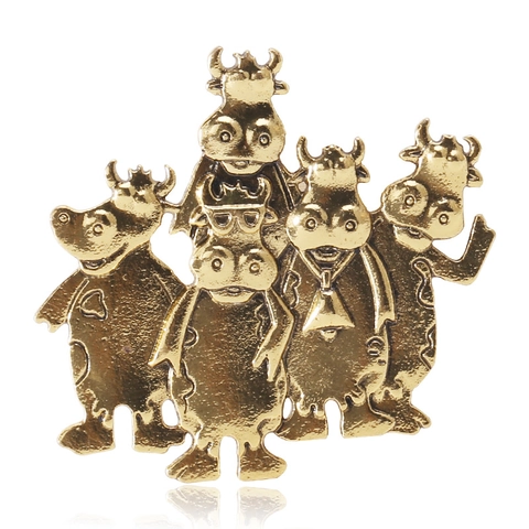 Vintage Alloy Cartoon Cow Brooch Retro Animal Shape Bull Lapel Pin Gold Silver Rhinestone Jewelry For Men Women Fashion Gift