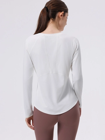 Top Professionale da Yoga a Manica Lunga da Donna Effetto Nudo Aderente Nylon Spandex Traspirante per Corsa Allenamento Pilates Fitness Sportivo
