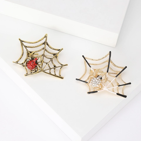Vintage Alloy Rhinestone Spider Web Brooch Creative Gothic Spider Pin For Halloween Costume Accessories Party Jewelry Gift