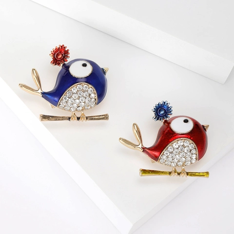Süße Legierung Emaille Vogel Brosche Mit Funkelnden Strass Mode Tier Blume Revers Pin Für Damen Geschenk Schmuck