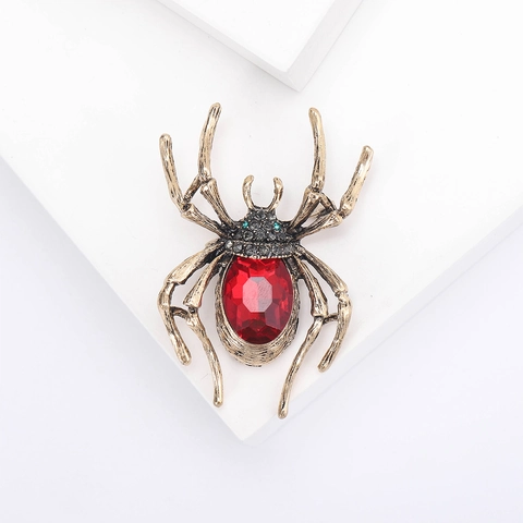 Broche Araignée en Alliage Vintage Strass Gothique Cristal Incrusté Épingle Animale pour Costume Halloween Fête Femme Bijoux