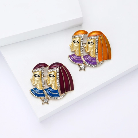 Vintage Egyptian Cleopatra Enamel Brooch For Women Alloy Rhinestone Personality Court Style Brooch Corsage Badge Pin Jewelry