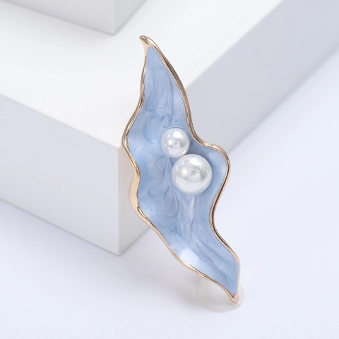 Spilla Foglia in Lega Stile Coreano Alla Moda Con Perla Artificiale Smalto a Goccia Elegante Accessorio per Abbigliamento Gioiello Donna