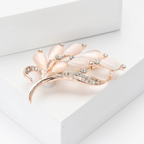 Elegante Broche de Ramo de Flores de Aleación para Mujer Con Piedra de Ojo de Gato y Diamantes de Imitación Incrustados Tono Oro Rosa Joyería