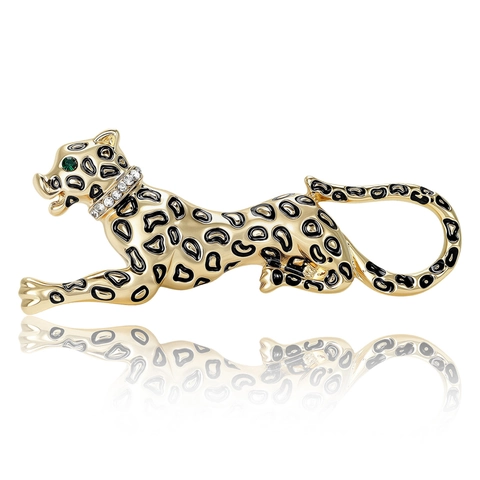 Vintage Leopard Cheetah Brooch For Women Men Alloy Enamel Drip Oil Animal Pin With Rhinestone Jewelry For Party