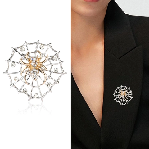 Spilla Ragnatela Gotica Vintage in Lega Con Strass e Perla Artificiale Ragno Pin per Donna Accessori Feste di Halloween