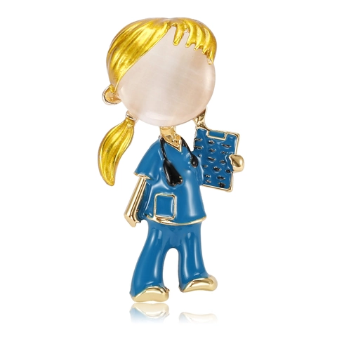 Fashion Alloy Enamel Cartoon Nurse Brooch For Women Medical Professional Doctor Badge Pin With Artificial Pearl Rhinestone