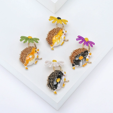 Cartoon Legierung Emaille Igel Gänseblümchen Brosche Personalisierte Tier Anstecknadel Für Damen Mädchen Kleidung Schmuck Geschenk