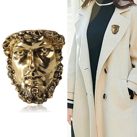 Spilla Vintage Scultura Romana Alessandro Magno in Lega Rilievo 3D Figura Greca Antica Spilla in Metallo per Gioielli Unisex