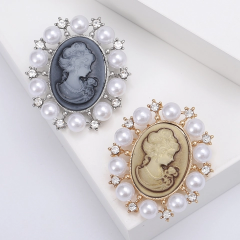 Broche de Camafeo de Estilo Victoriano Vintage Para Mujer Aleación Perfil de Retrato Perla Artificial Strass Joyería