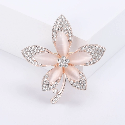 Eleganter Legierung Blumen Brosche Mit Strass Und Katzenaugenstein Für Damen Mode Blatt Design Schmuck Korsett Accessoires