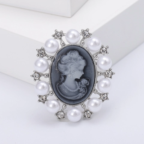 Broche de Camafeo de Estilo Victoriano Vintage Para Mujer Aleación Perfil de Retrato Perla Artificial Strass Joyería