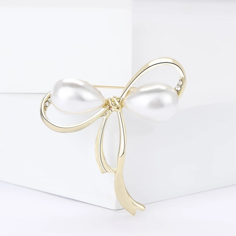 Elegante Legierung Künstliche Perle Schleife Brosche Für Damen Glänzende Strass Band Corsage Anstecknadeln Für Bankett Hochzeit Kleid Dekoration