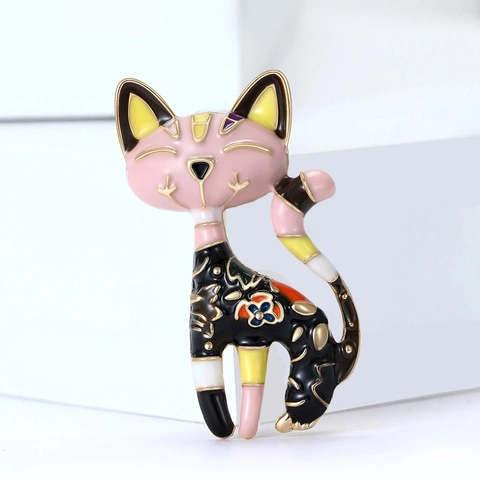 Spilla a Forma di Gatto in Smalto Colorato Cartone Animato in Lega Animale per Donna Motivo Floreale Artistico Gioielli