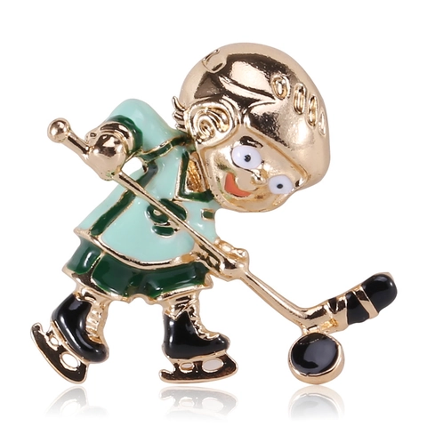 Sporty Ice Hockey Player Enamel Brooch Alloy Cartoon Athlete Badge Lapel Pin For Women Fashion Clothing Accessories Gift
