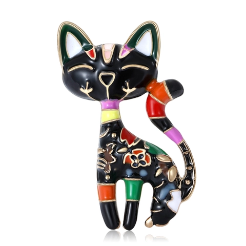 Spilla a Forma di Gatto in Smalto Colorato Cartone Animato in Lega Animale per Donna Motivo Floreale Artistico Gioielli