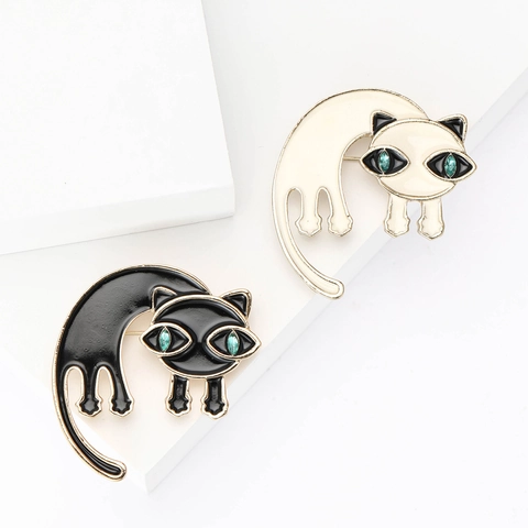 Simpatica Spilla a Forma di Gatto in Lega di Smalto Con Occhi di Strass Verdi Spilla da Corsage Animale per Donna Maglione Cardigan Gioielli