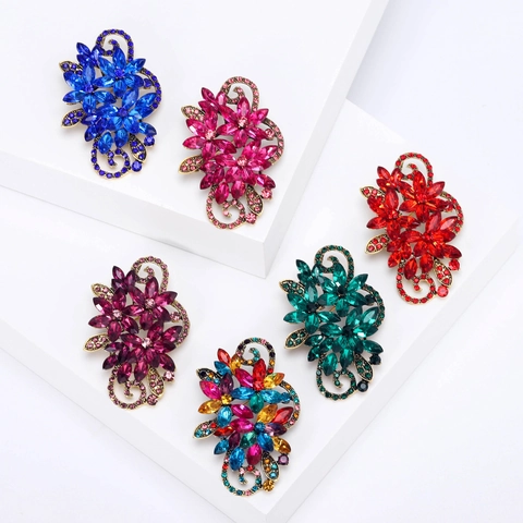 Spilla a Fiore in Lega di Strass Vintage per Donna Colorata Cristallo Floreale Spilla Pins Elegante Matrimonio Banchetto Festa Gioielli Accessori