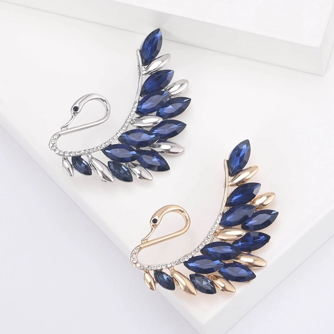 Eleganter Legierung Strass Schwan Brosche Dunkelblau Marquise Kristall Eingelegt Tier Anstecknadel Für Damen Anzug Jacke Kleid Schmuck Geschenk