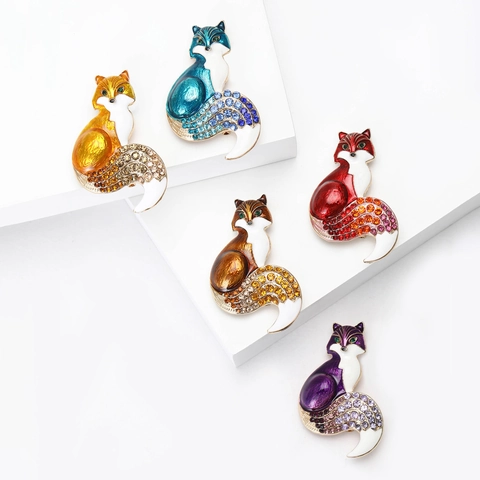 Mode Legering Emaille Vos Brosje Met Gradiënt Strass Elegante Dierlijke Pin Voor Vrouwen Mantel Pak Jurk Sieraden Accessoire