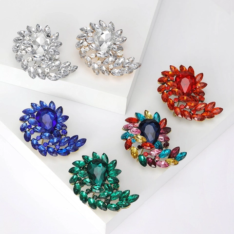 Vintage Legierung Strass Blumen Brosche Für Damen Bunte Kristall Blatt Pin Mode Hochzeit Party Schmuck Zubehör