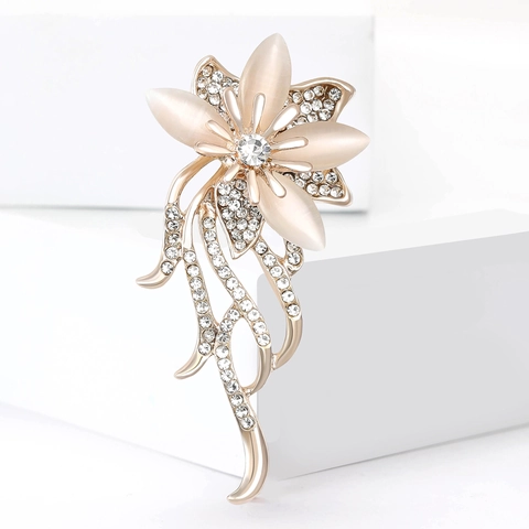 Elegante Spilla a Fiore in Lega Con Strass e Pietra Occhio di Gatto Artificiale Nappine Spilla per Completo Cappotto Donna Gioielli