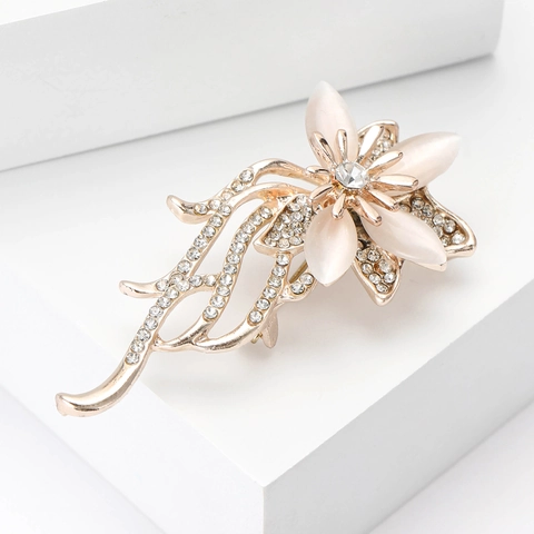 Elegante Spilla a Fiore in Lega Con Strass e Pietra Occhio di Gatto Artificiale Nappine Spilla per Completo Cappotto Donna Gioielli