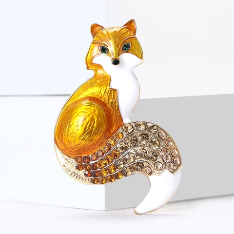 Mode Legering Emaille Vos Brosje Met Gradiënt Strass Elegante Dierlijke Pin Voor Vrouwen Mantel Pak Jurk Sieraden Accessoire