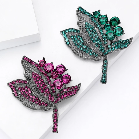 Elegante Spilla a Foglia Retrò Per Donna Lega di Metallo Strass Cristallo Fiore Spille Accessori Abbigliamento Gioielli