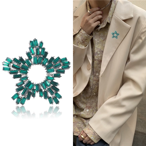 Spilla a Stella in Lega Vintage per Donna con Strass Taglio Baguette Stella a Cinque Punte Radiante Accessori Eleganti per Completo