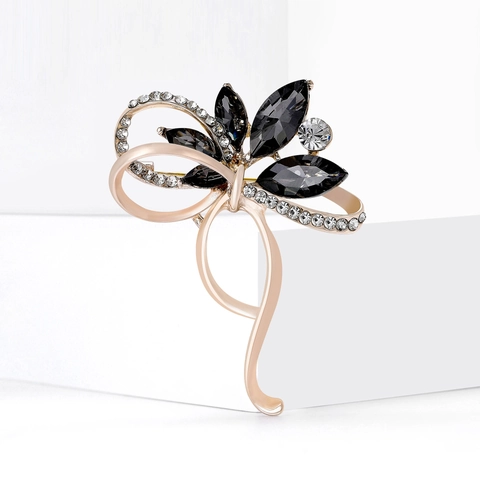 Élégante Broche Nœud Papillon Style Coréen Alliage Strass Cristal Floral Épingle de Costume Femme Bijoux de Mariage